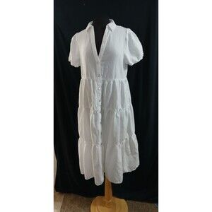 Zara White Dress Tiered Midi Sz XL Buttons Boho Y2K Cottagecore